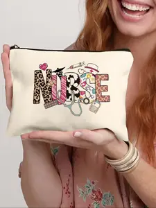 1 Piece Nurse Day Nurse Stethoscope Printed Cosmetic Bag Zipper Bag, Cosmetic Pouch, Cosmetic Travel Bag, Wallet Pencil Case, Stationery Bag, Mother's Day Gift, Multifunctional Bag, Gift for Friends