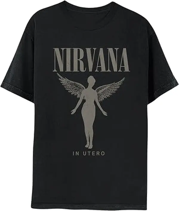 Men's In Utero Winged Angel Classic Vibe Short-Sleeve Top, Soft 100% Cotton Distressed Crewneck Tee, Unisex 90s Grunge T-Shirt