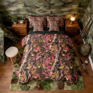 Pink Camouflage 7 Pieces Bedding Set, Full Size Camo Print Bedding Bed in a Bag with Comforter, Sheets, Pillowcases Set Cabin Rustic Bed Set Farmhouse Bedroom