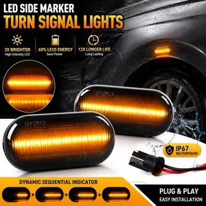 2pcs LED Sequential Side Marker Lights for VW Golf MK4 Jetta Bora GTI R32 Passat B5 Beetle Polo T5 Amarok | Smoked Lens Amber Turn Signal Lamps | Plug & Play Waterproof Dynamic Blinker Lights 12V