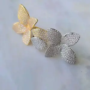 Luxury Fashion Jewelry 18K Gold Plated with CZ Rings Charm Flower Open Ring for Women