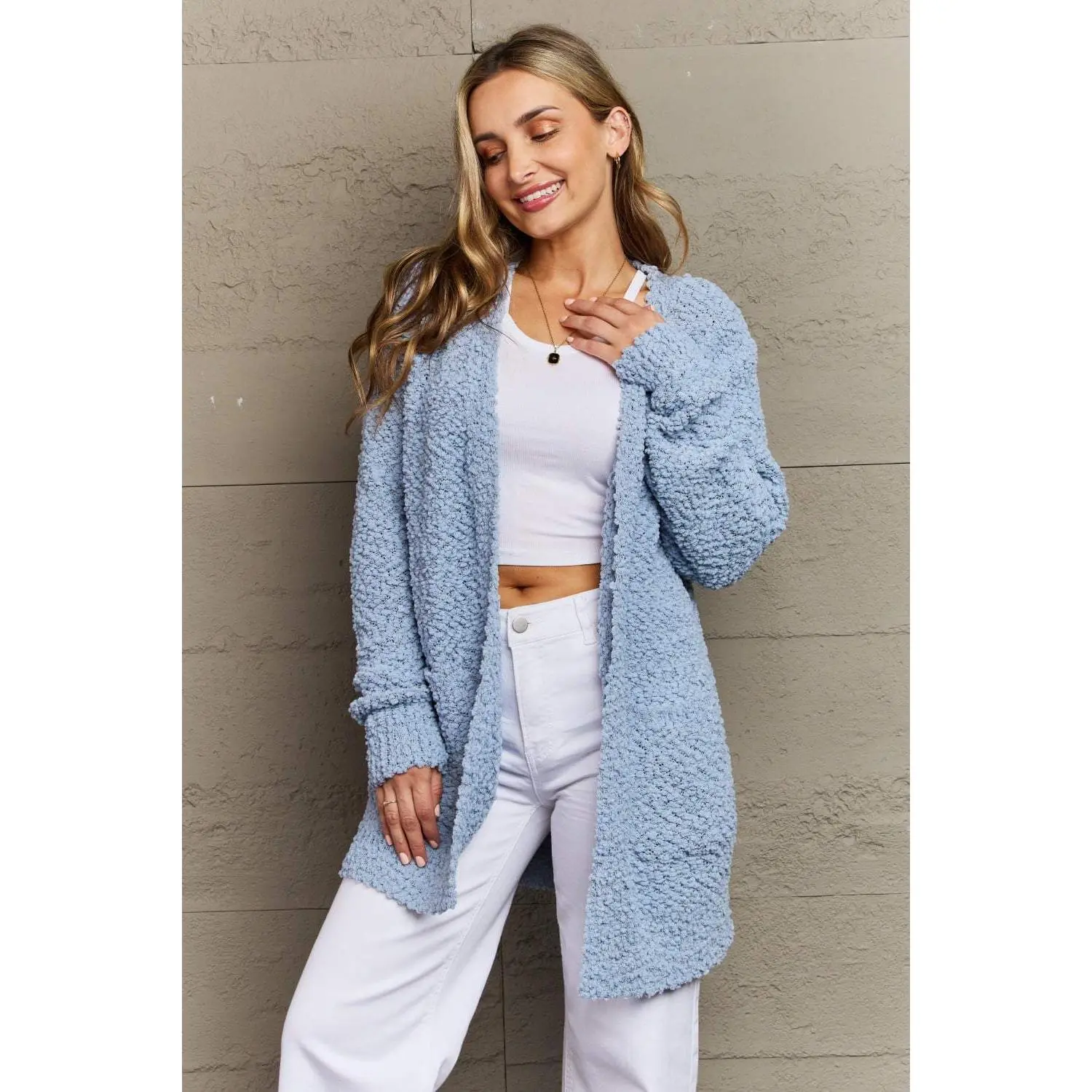 Open Front Popcorn Cardigan