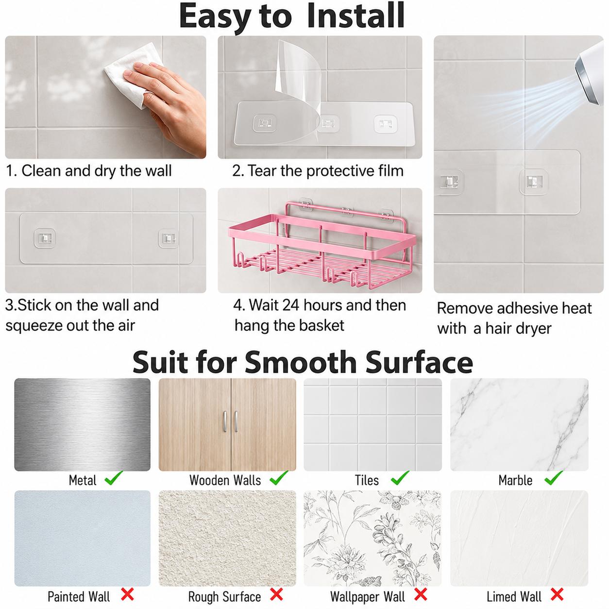 Black Shower Caddy 5 Pack, Adhesive Bathroom Organizer Shelves No Drilling, Rustproof Shower Storage Rack with Hooks, Toothbrush Holder & Soap Dish, Renter Friendly Apartment Essentials for Small Bathroom, Dorm, RV, Kitchen