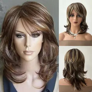 Women Curly Wavy Mixed Color Brown Hair Wig Synthetic Natural Wigs Cosplay Party , Everyday, Party, Halloween Costume