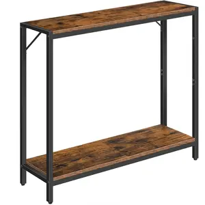 Console Table, 2-Tier Entrance Table, Behind Sofa Table, Industrial Style, Sturdy and , for Living Room, Entryway, Foyer, Corridor, Office, Rustic Brown and Black CTHR27601