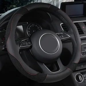 15" Anti-Slip PU Leather Steering Wheel Cover with Inner Rubber Ring, Breathable & Durable Beige & Black Design for Most Vehicles, Grip Improvement| Dualne Design| PU Leather Cover, Christmas, gifts