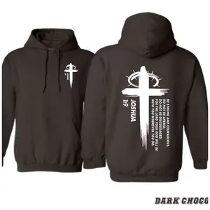 Faith Cross Hoodie – Joshua 1:9 Scripture Design – Encouraging Bible Verse Sweatshirt – Perfect Christian Gift for Men & Women – Holiday Season Sale 2025 Menswear Tops
