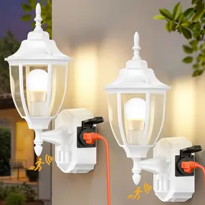2 Pack Porch Lights with Outlet, Motion Sensor Outdoor Lights,   Exterior Lighting Fixtures,  Anti-Rust  Outside Light for House Entryway Garage, White