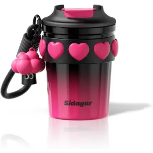 12 OZ Travel Coffee Mug with Lid Spill Proof Leak Proof, Stainless Steel Thermal Coffee Tumbler for Hot and Cold, Resuable Insulated Coffee Cup For Women, Black and Pink