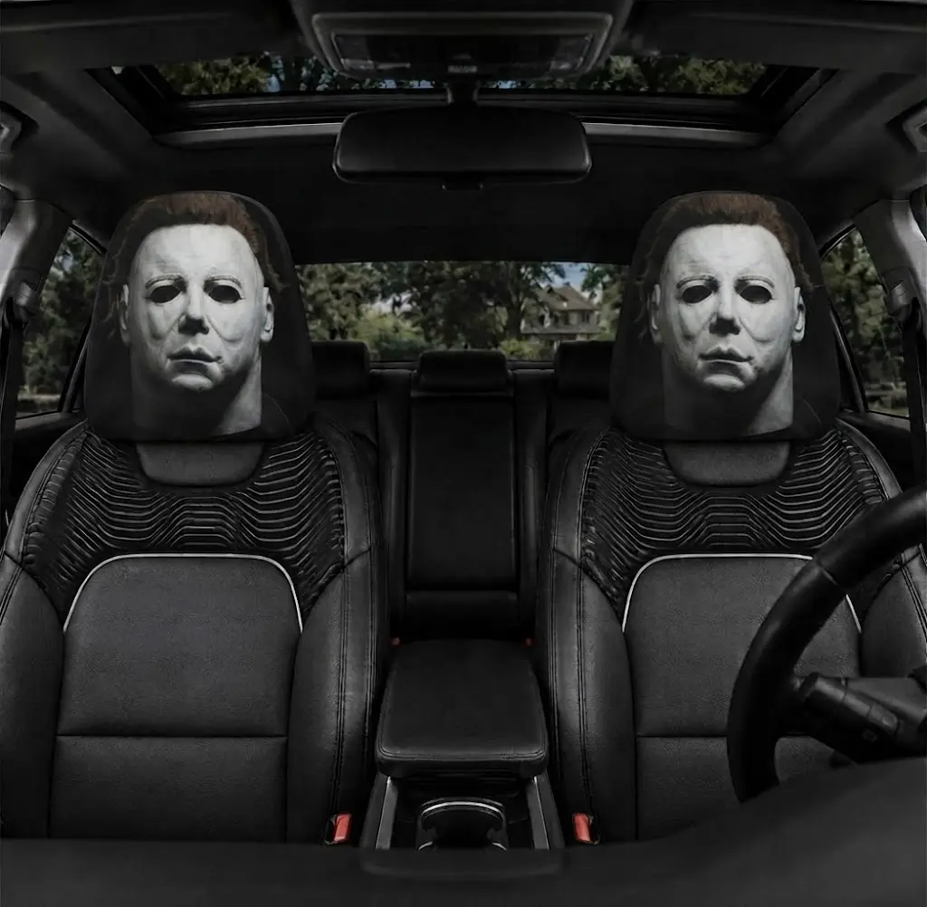 2-Pack Michael Myers Car Headrest Covers, Universal Soft Stretch Seat Head Covers
