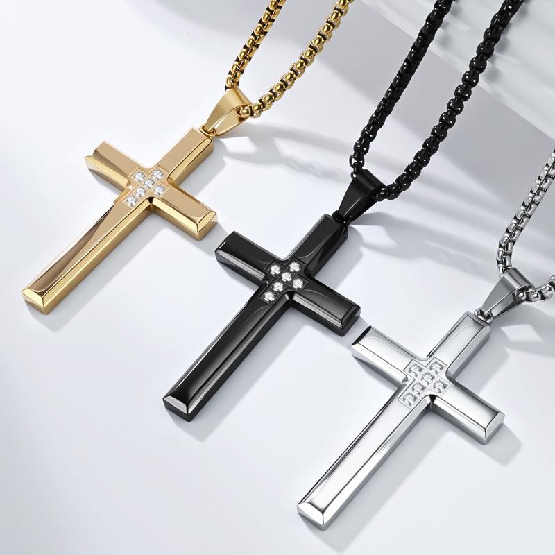 Mens Cross Necklace, Cubic Zirconia Cross Necklace Religious Jewelry for Women Stainless Steel Chain 24 Inch Mens Cross Necklace, Cubic Zirconia Cross Necklace Religious Jewelry for Women Stainless Steel Chain 24 Inch