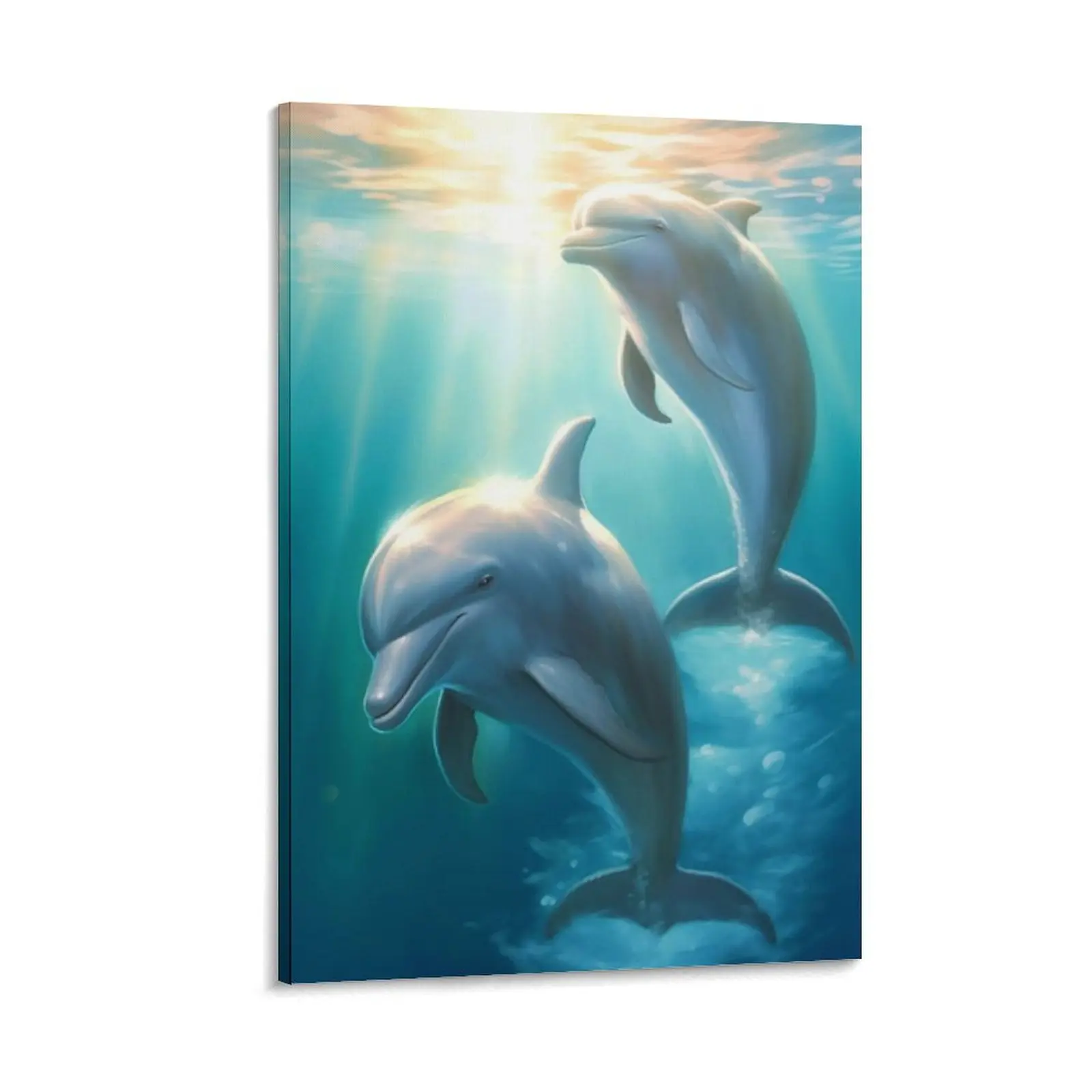 Dolphin Canvas Wall Art Dolphins Playing on The Sea Floor Picture Printing Canvas Poster Bedroom Decor Sports Landscape Office Room Decor Gift Frames Ornaments Artistic Decoration Photo Hanging Frame-.