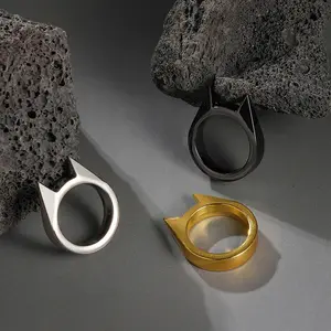 Self Defense Cat Ear Ring, Titanium Steel Spike Ring, Punk Style Safety Ring for Men & Women