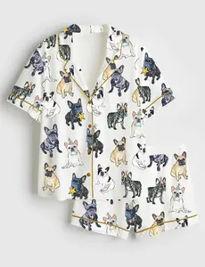 French Bulldog Satin Short Pajama Set, Bulldogs Football Short Pajamas, Matching Family Sleepwear Set, Pajama Set For Women And Kids