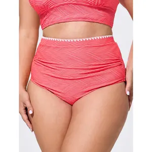 BLOOMCHIC Plus Size Textured Embroidered High Waisted Swim Bottoms [M-6X] 2026 Spotlight,Summer wins,Deals for your days