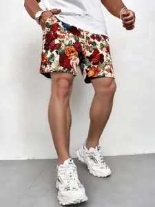 Men's Floral Print Drawstring Waist Shorts, Regular Fit Bohemian Casual Pocket Shorts for Summer, Men's Bottoms for Beach Vacation, Casual Streetwear Shorts