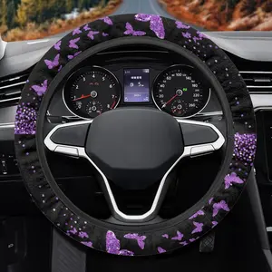 Butterfly Car Steering Wheel Cover, Universal 15" Auto Steering Wheel Cushion,  Non Slip Cute Purple Car Accessories Decor, Valentine‘s Day Gift for GF Her