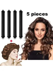Heatless Curling Set, No Heat Overnight Curling Rod & Satin Bonnet, Spring Summer Frizz-Free Waves, Sleep Friendly DIY Styling Kit