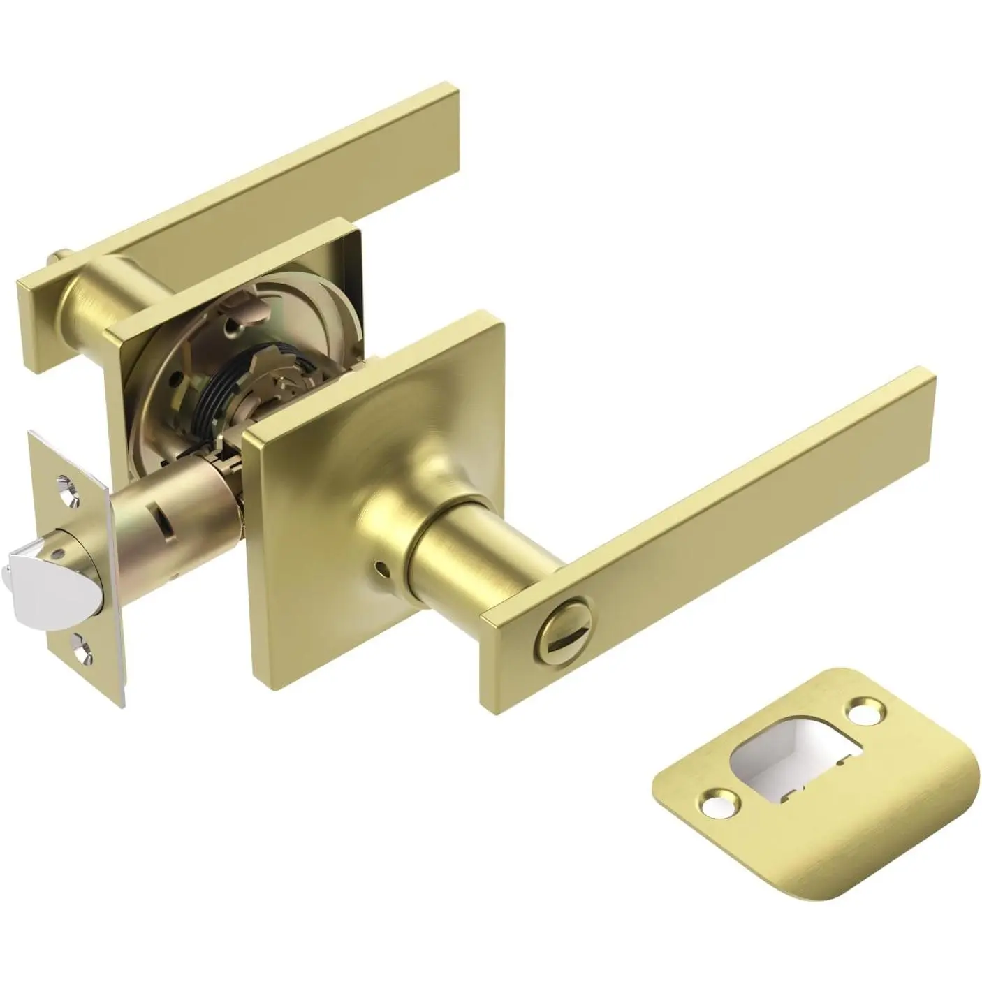 Door Handles Interior with Door Turn Lock - Privacy Heavy Duty Keyless Door Knobs, Brushed Brass Gold Reversible Square Door Lever for Bathroom, Bedroom, and Rooms (1 Pack, Gold)