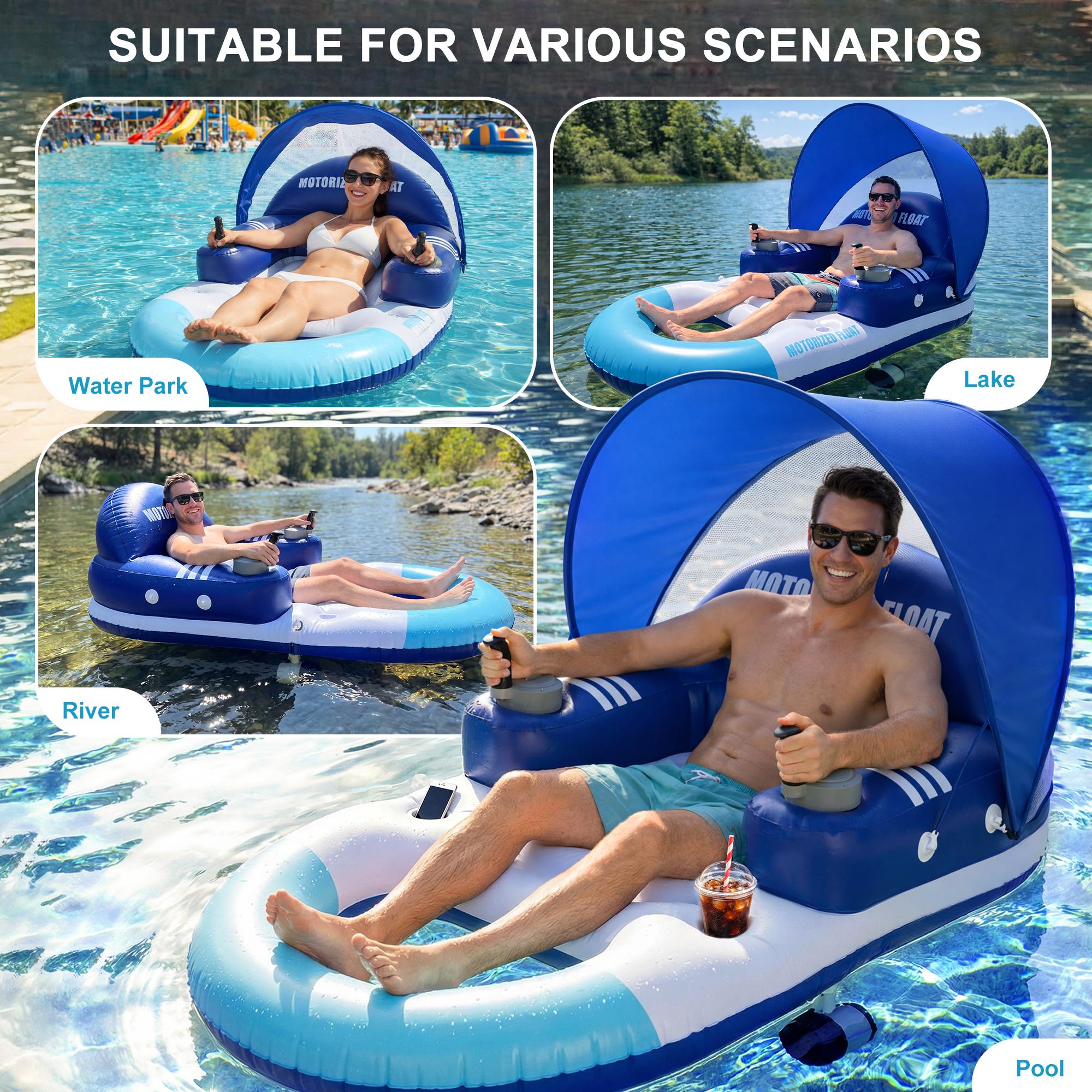 Foxlux Motorized Pool Float, Rechargeable Motorized Floats with Cup Holder – Single Motor Heavy Duty Electric Lounger Raft for Adults & Kids, Pool, Lake & Party Use