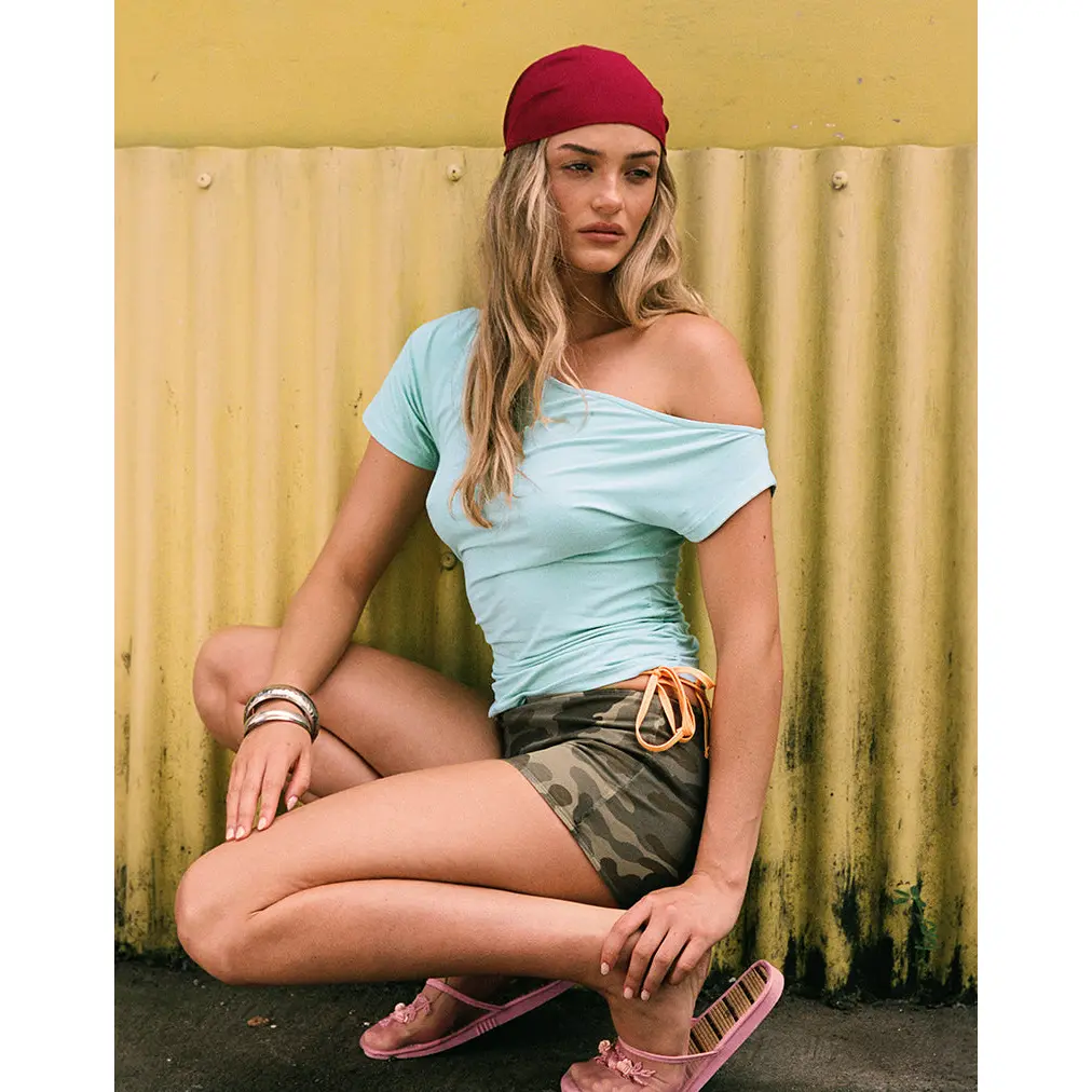 MOTEL   Danama One Shoulder Top in Rayon Jersey Aqua