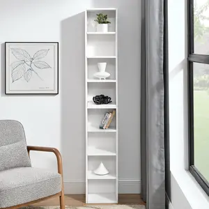 8-Tier Media Tower Rack, 11.6 X 9.3 X 70.9 Inches CD DVD Slim Storage Cabinet with Adjustable Shelves, Tall Narrow Bookcase Display Bookshelf for Home Office