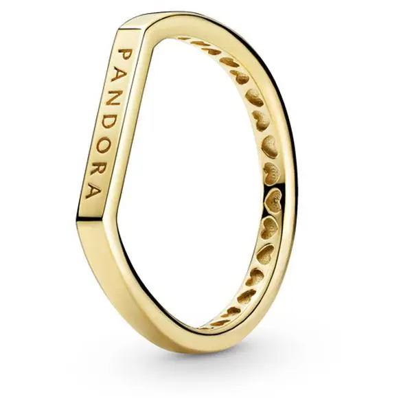 Pandora Shine Logo Bar Ring, Minimalist Aesthetic Stacking Silver Ring, Geometric Shape Grooved Hearts Hand-Finished Jewelry Accessory 169048C00-50, Polished Shine, Slim Silhouette, Us, Logo Emblem, Classic, Adults