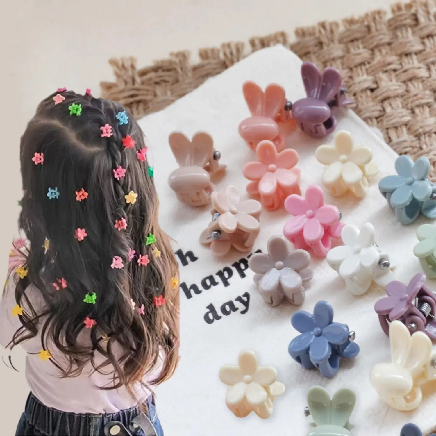 100pcs Mini Hair Claw Clips,Hair barrettes Hair accessory,Hair Accessories,Tiny Small Flower Hair Claw Clips for Women in Assorted Colors,Pigtails Braids Fine Hair