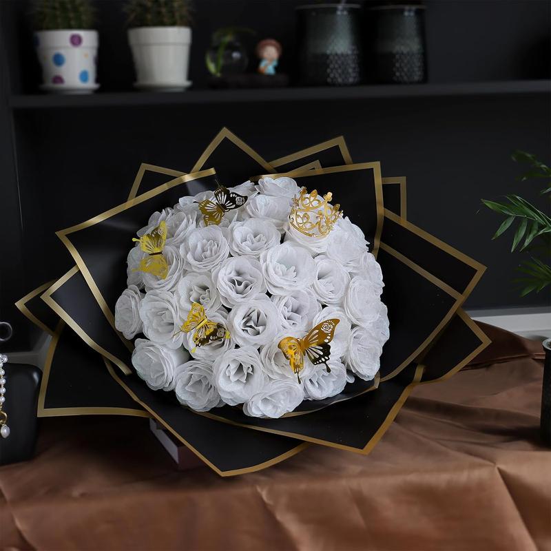 DIY Glitter Roses Bouquet White  - 36 Pack  Shiny Bouquet with Stems Butterfly Crown Eternal Floral for Halloween Elegance Wedding Bouquets Anniversary Birthday Party Gifts