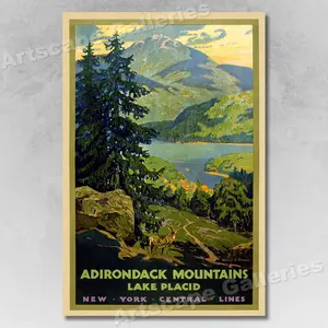 Adirondack New York Central Lines 1920s Classic Vintage Travel Poster, Room Decor