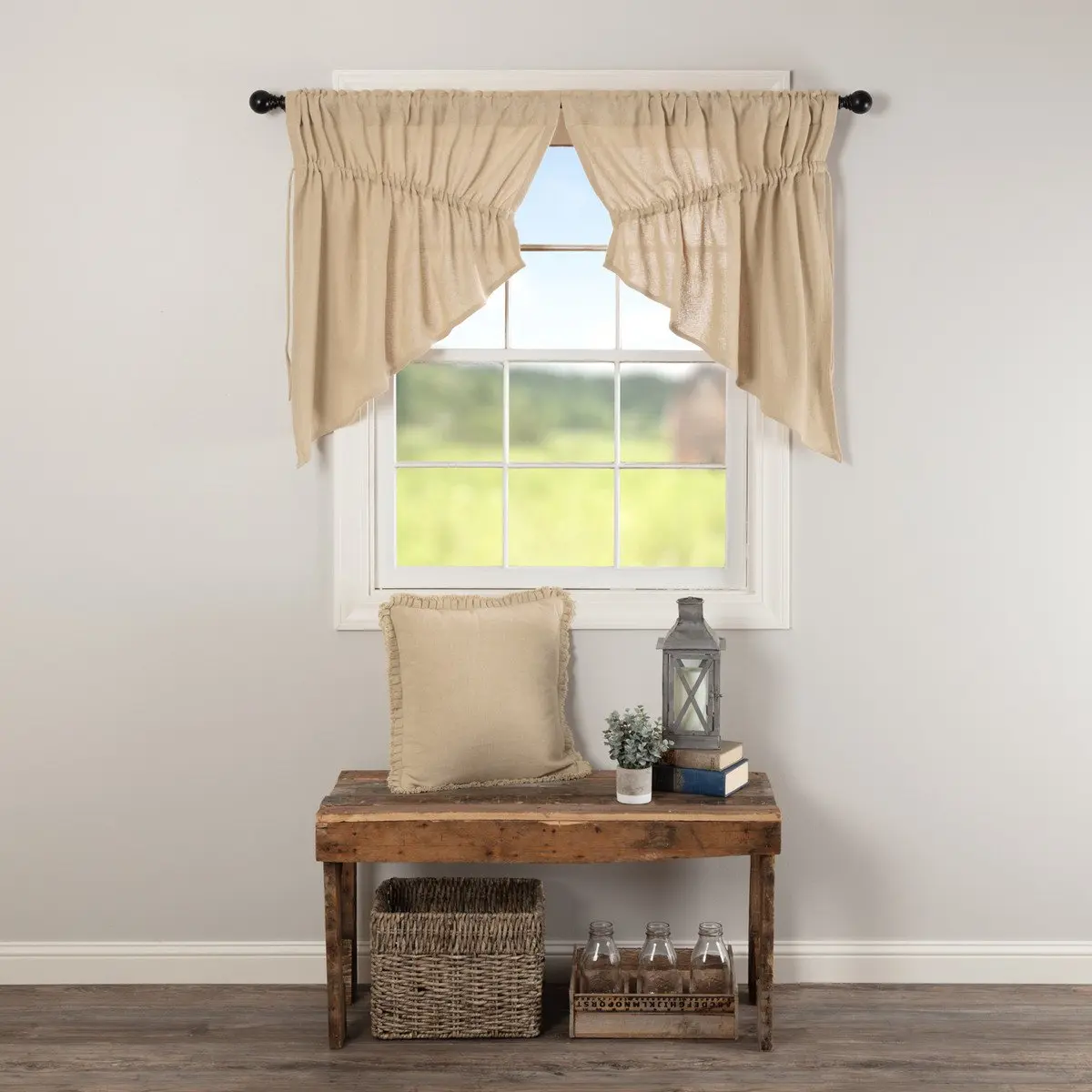 Baxter Vintage Tan Burlap Prairie Swag Curtains, Home Decorative Curtain for Household Textile Use, Finished Curtain