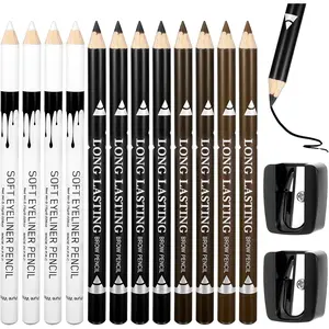 12Pcs Barber Pencil with 2 Sharpener, Magic Hairline Pencils for Lineup Beard Shaping Beard Guide Pen Barber Chalk for Men Beards Hair Makeup Design White Black Dark Brown Light Brown