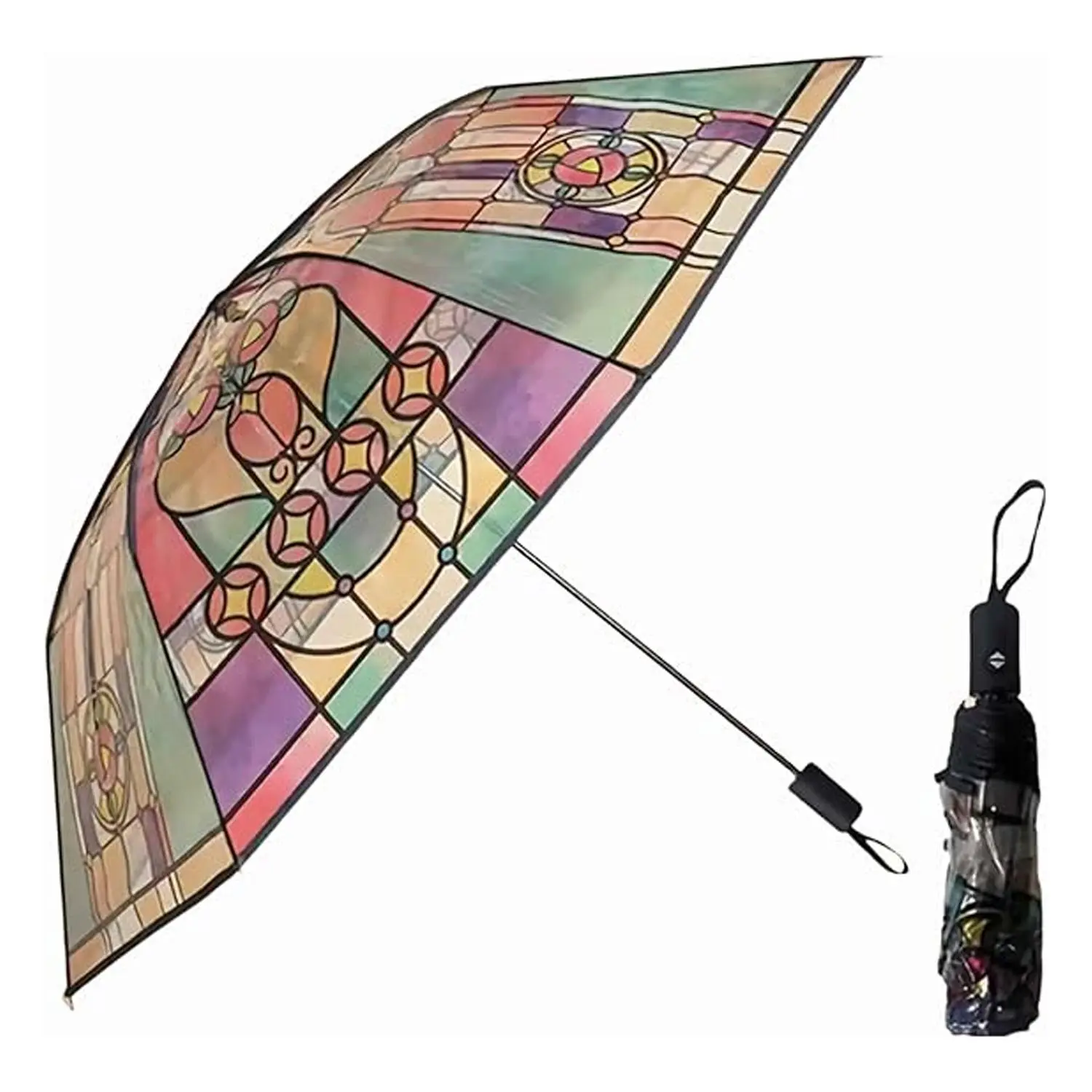Vintage Pattern Umbrella, 1 Count Portable Self-opening & Closing Folding Umbrella, Transparent Umbrella for Women & Girls, Clear Umbrella, Rainproof Umbrella, Lightweight Waterproof Umbrella, Portable Foldable Umbrella, Home Supplies