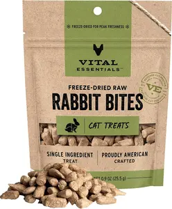 Vital Essentials Freeze Dried Cat Treats | Rabbit Bites, Single Protein | Premium Quality | Grain Free, Crunchy Cat Treats, 0.9 oz Bag