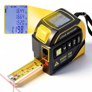 4-in-1 Digital Laser Tape Measure,328ft Laser Distance Meter with Cross-Line Laser,16FT AutoLock Tape,Rechargeable,Backlit LCD,Waterproof,for DIY & Construction