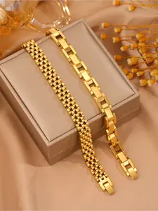 2-piece classic 304 stainless steel Exquisite Stainless Steel Bracelets set - strap design, suitable for casual wear and special occasions, daily wear