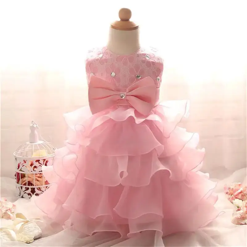 Baby Girl 1st Birthday Princess Christening Gown Bowknot Party Girl's Dress Flower Wedding Girls Infant Ball Gowns Summer Tulle Princess Baby Dresses