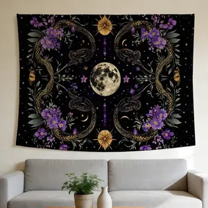 Snake and Moon Tapestry Mystical Celestial Style Wall Hanging Suitable for Home Decor Valentine's Day Easter St.Patrick's Day Halloween Christmas and Other Festival Decorations.