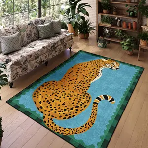 Luxurious Vintage Leopard Print Carpet, Pet Friendly Non-Slip Rug, Soft Plush, Foldable, for Living Room Dining Bedroom