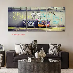3pc/Banksy-Style Canvas Wall Art Graffiti-Inspired Quote Posters Print Abstract Street Pop Art Pieces Perfect for Living Room, Bedroom, or Office Wall Decor Wall Decoration Frameless Design