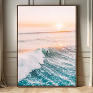Sunset Surfer Wall Art – Framed Ocean Wave Canvas Artwork,