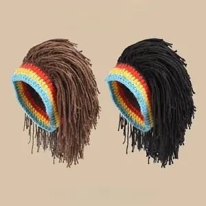 Funny Headwear Caps Unisex Trendy Warm Knitted Wig Cap Dreadlock Yarn Hat Hip Hop Party Accessory