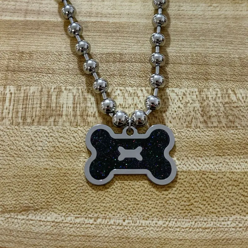 Black Glitter Dog Bone necklace