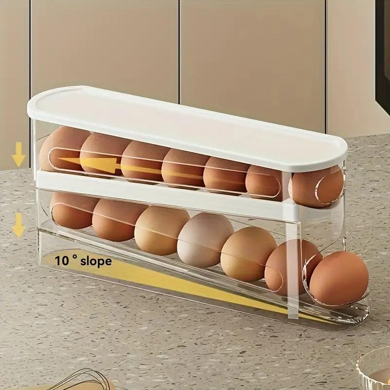 Egg Holder ,Egg Dispenser for Refrigerator, AutomaticRolling Storage Container for Countertop,Kitchen &Outdoor Use  (13.11"x3.15"x5.55")