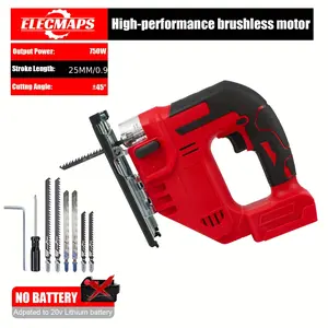 ELECMAPS Suitable For 18V Batteries, Cordless Jigsaw -Brushless Motor, Variable Speed, Bevel Cutting Up To 45°, LED Work Light, 3 Position Track Settings For Straight/Curve/Circle/Cut - Professional Wood Cutting Saw For Construction, Cutting Tool