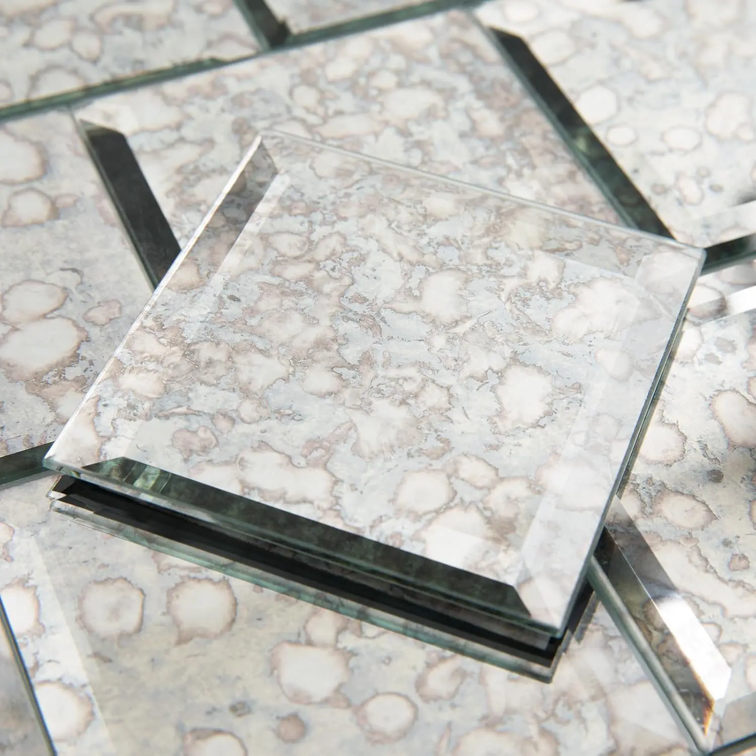 Peel and Stick Antique Beveled Glass Mirror Tile 3 x 3 Inch for Kitchen Backsplash Bathroom Wall (32 Pcs)