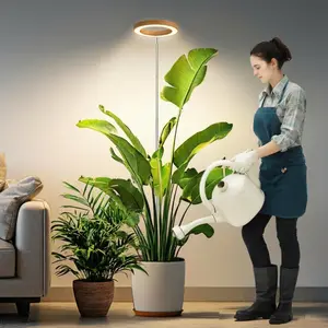 Grow Lights for Indoor Plants, Full Spectrum Plant Lights for Indoor Growing, Height Adjustable 10"-65" Faux Wood Grain Grow Lamp with 3/9/12H Timer, 3 Optional Spectrums, Lighting Modes, 9 Brightness