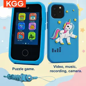 Cute Cartoon Kids Mini Smart Phone, Fun Learning Educational Toy with English Words, Puzzle Games, Music, Video, Camera, Recorder, Alarm, Flashlight, Calendar, Calculator & Habit Tracker, Multifunctional Electronic Phone for Students