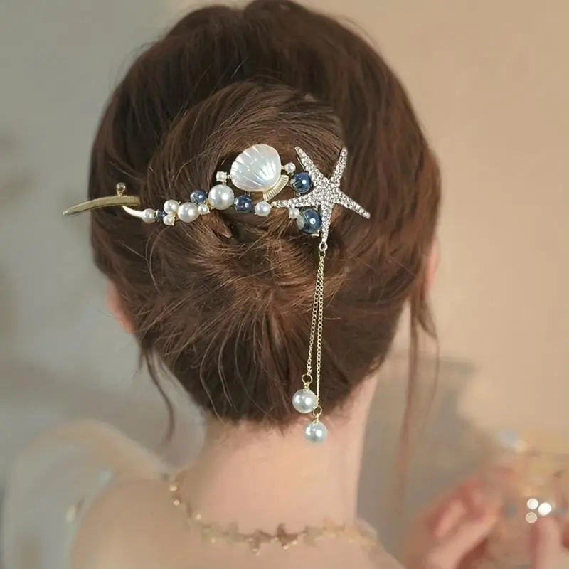 Elegant Sweet Luxury Starfish Shell Hair Pin, Animal-Inspired Bedazzling Clip Decorated Gem-Studded Fashion Hair Accessory, Animal-Inspired Hair Pins, Bedazzling Hair Pins