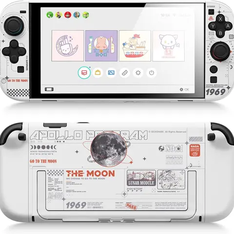 Geekshare Moon Theme Nintendo Switch 2 Case - Lunar White Semi-Transparent Split-Type Hollow Snap-On Dual Layer PC Cover, Lightweight for Travel, Heat Dissipation, Docking Compatibility, Stand for Handheld Console Protection & Devices